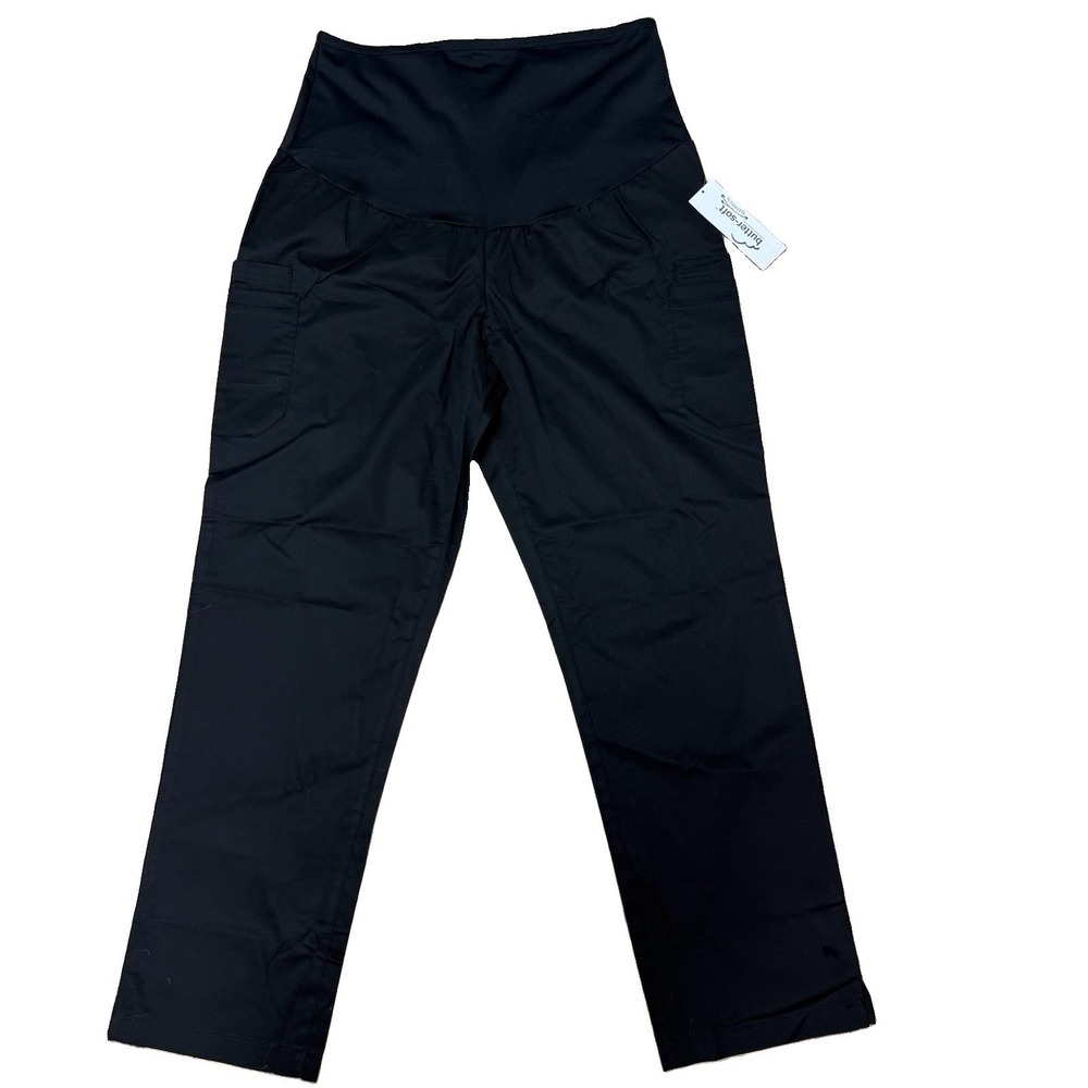 NWT Buttersoft Maternity Scrub Pants L Black Cargo Pocket Scrubs Bottoms Nurse
